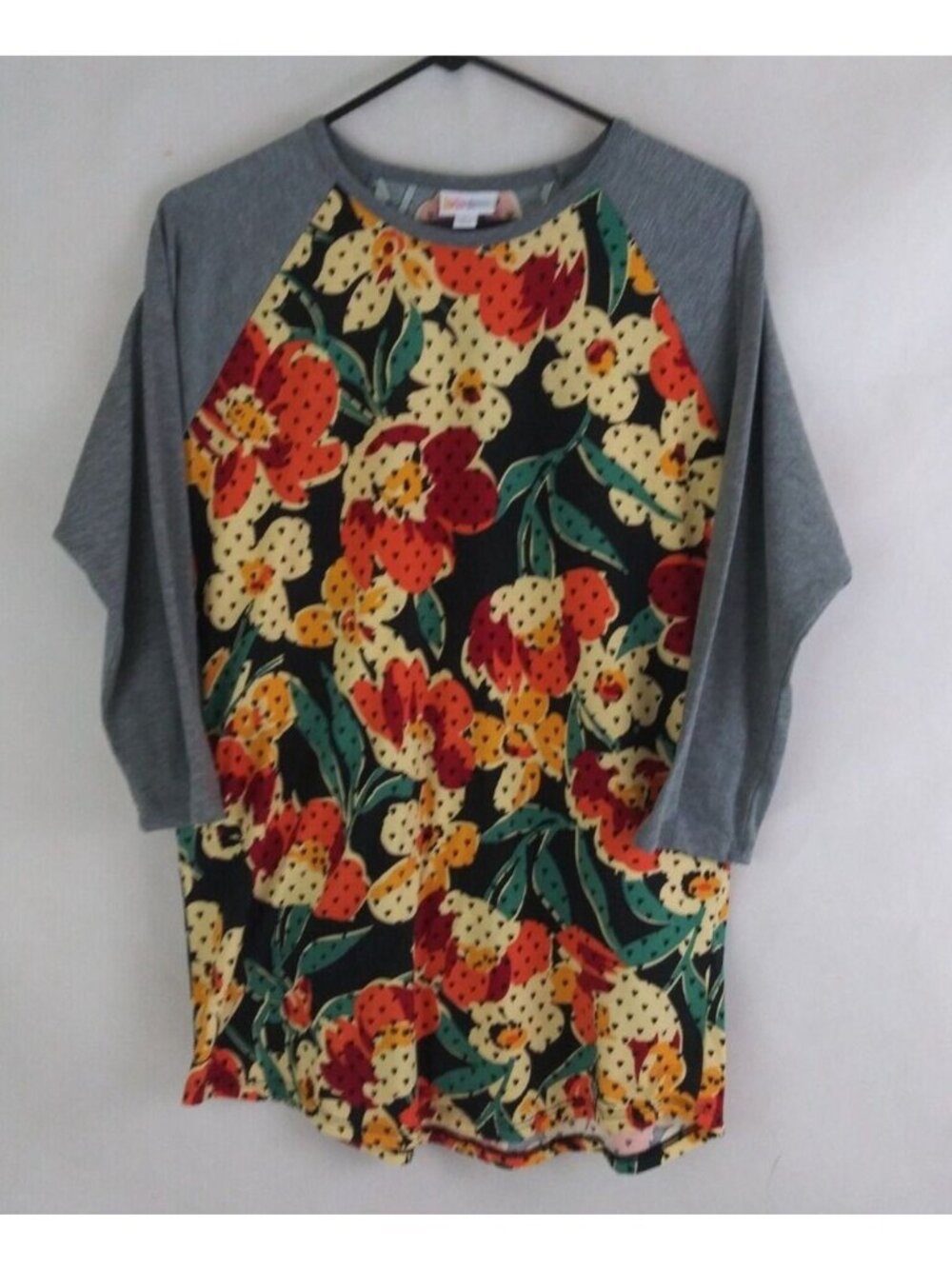 LuLaRoe Randy Floral With Solid Gray Sleeves Size Large